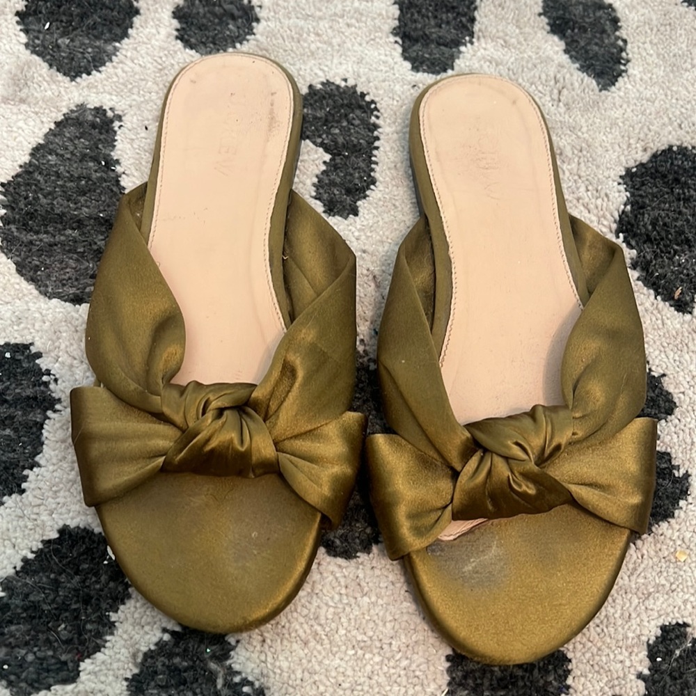 J. Crew Olive Green Knot Bow Slide Sandals